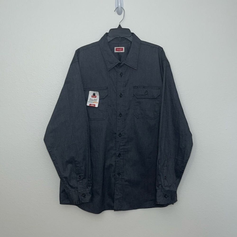 Wrangler All Day Comfort XL Men Gray Long Sleeve Mens Shirt Full Button